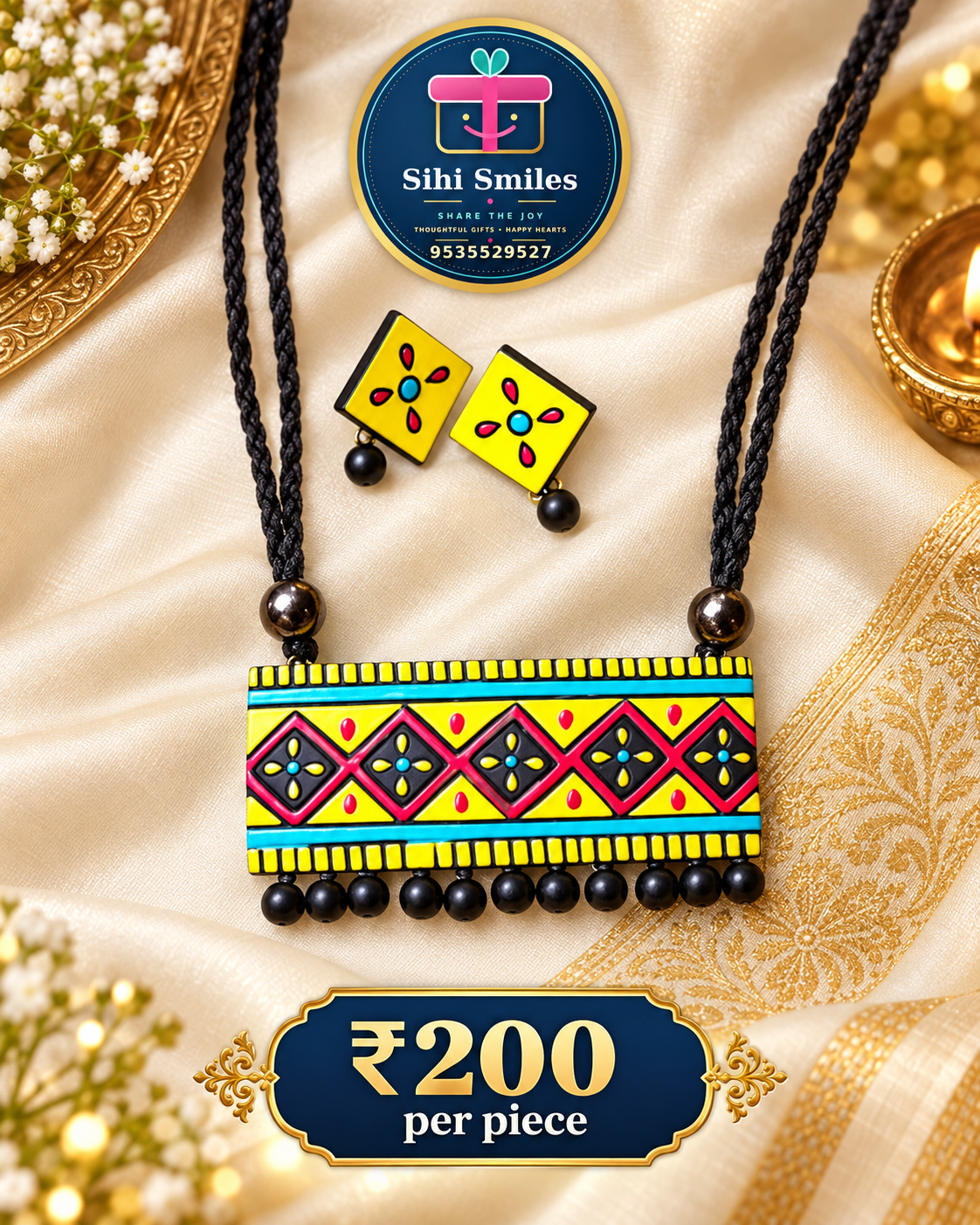 Hand-Painted Wooden Jewellery Set